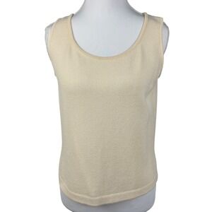 St John Knit Shell Tank Top Womens S Petite Cream Ivory Scoop Neck Sleeveless
